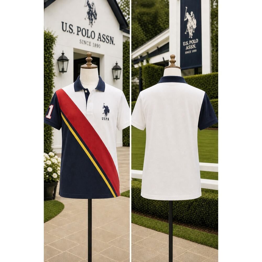 U.S. Polo Assn Polo Shirt Mens M Colorblock Stripe Pony Logo